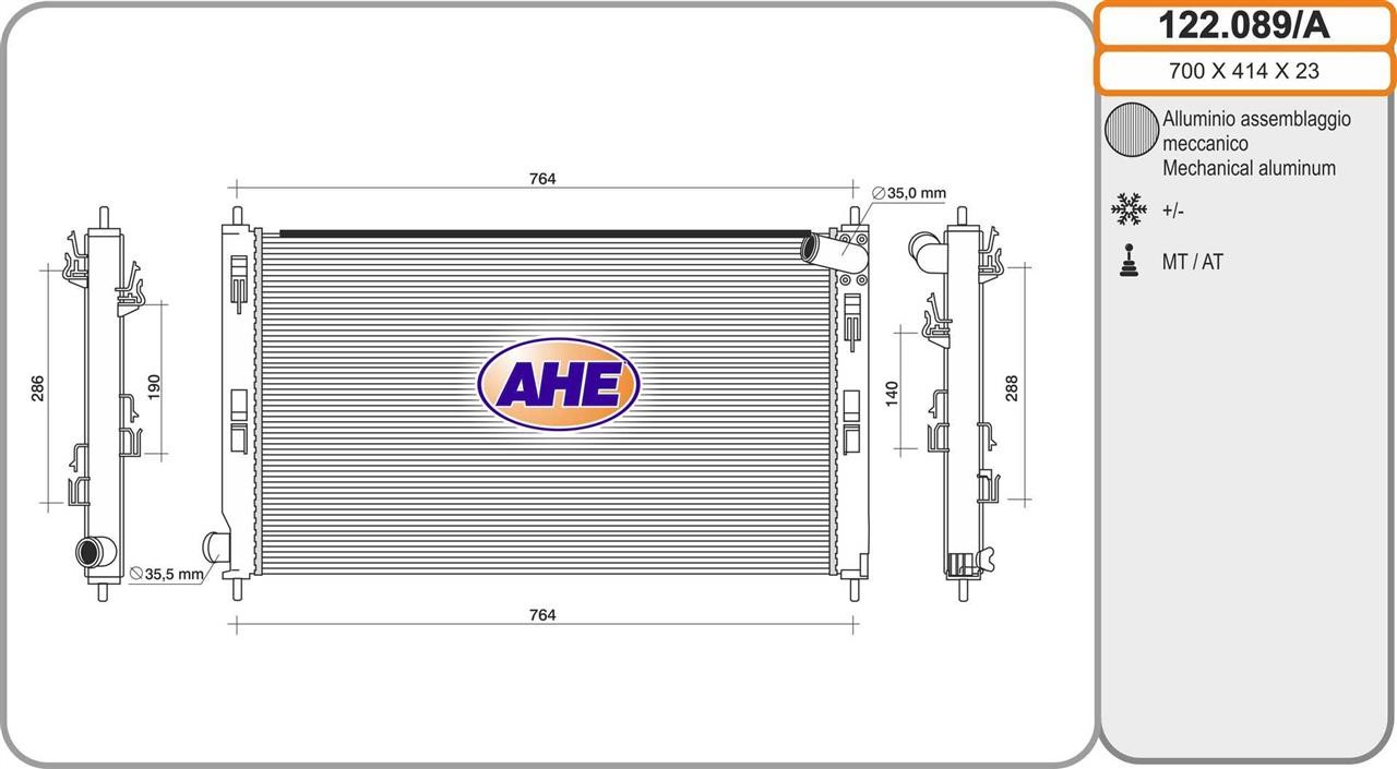 AHE 122.089/A Радіатор, система охолодження двигуна 122089A: Купити в Україні - Добра ціна на EXIST.UA!