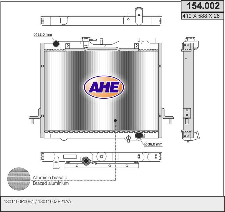 AHE 154.002 Радіатор, система охолодження двигуна 154002: Купити в Україні - Добра ціна на EXIST.UA!