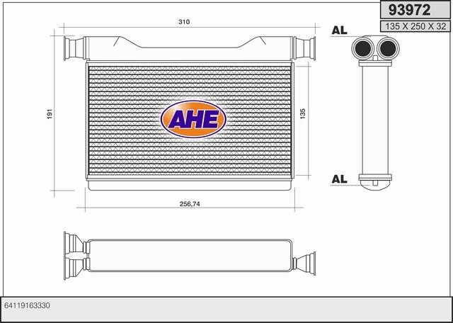 AHE 93972 Радіатор опалювача салону 93972: Приваблива ціна - Купити в Україні на EXIST.UA!