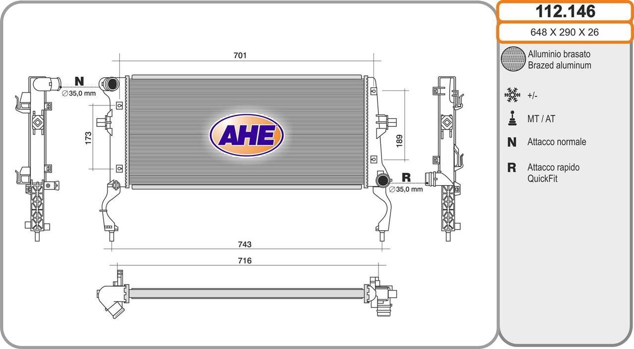 AHE 112.146 Радіатор охолодження двигуна 112146: Купити в Україні - Добра ціна на EXIST.UA!