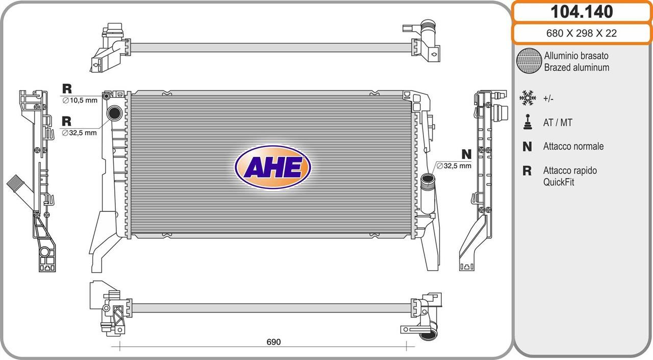 AHE 104.140 Радіатор, система охолодження двигуна 104140: Купити в Україні - Добра ціна на EXIST.UA!