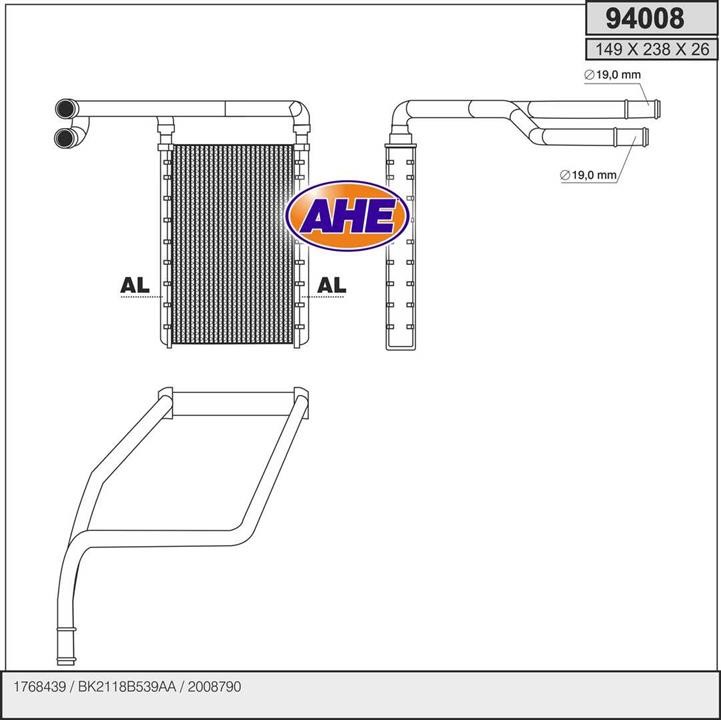AHE 94008 Теплообмінник, система опалення салону 94008: Купити в Україні - Добра ціна на EXIST.UA!