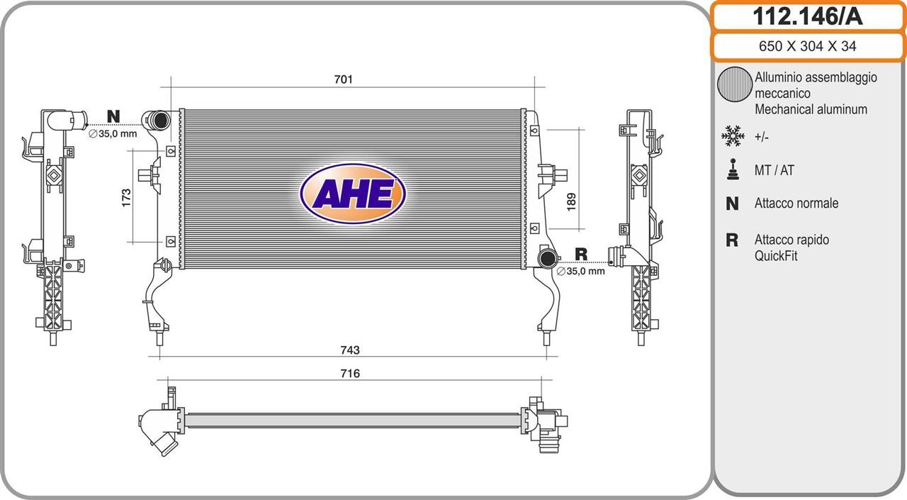 AHE 112.146/A Радіатор охолодження двигуна 112146A: Купити в Україні - Добра ціна на EXIST.UA!