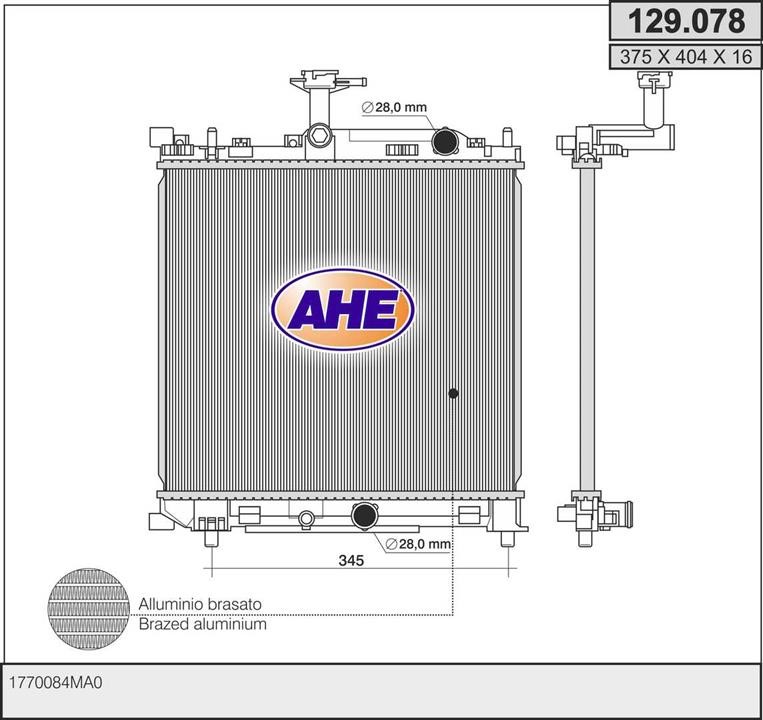 AHE 129.078 Радіатор, система охолодження двигуна 129078: Приваблива ціна - Купити в Україні на EXIST.UA!