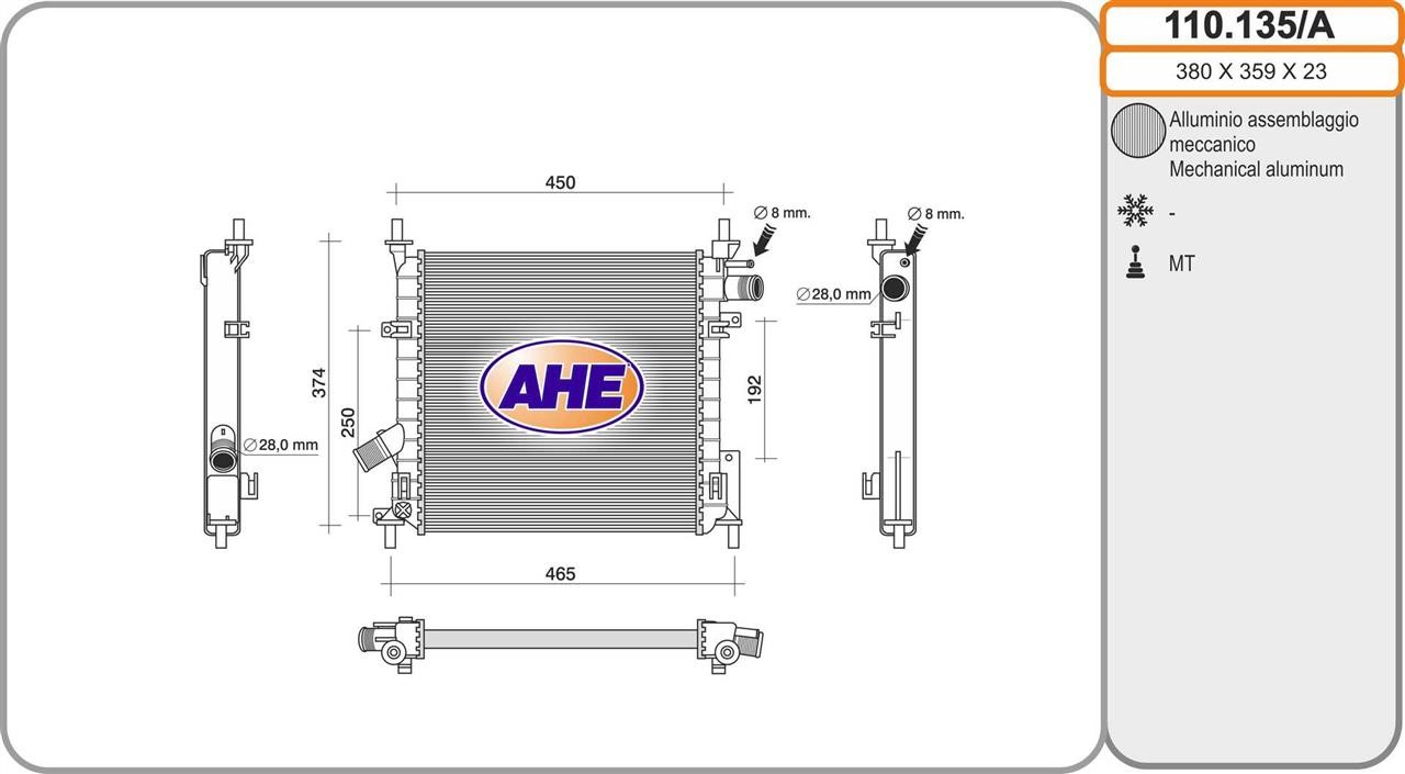 AHE 110.135/A Радіатор охолодження двигуна 110135A: Купити в Україні - Добра ціна на EXIST.UA!
