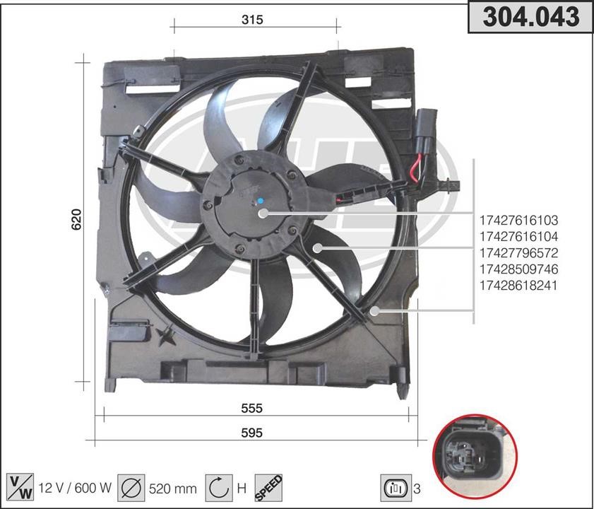 AHE 304.043 Вентилятор радіатора охолодження 304043: Купити в Україні - Добра ціна на EXIST.UA!