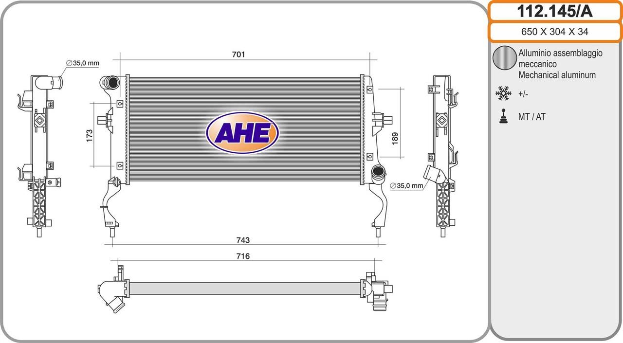 AHE 112.145/A Радіатор охолодження двигуна 112145A: Купити в Україні - Добра ціна на EXIST.UA!