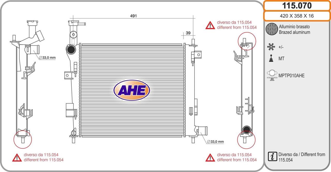 AHE 115.070 Радіатор охолодження двигуна 115070: Приваблива ціна - Купити в Україні на EXIST.UA!