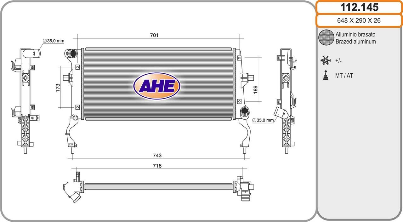 AHE 112.145 Радіатор охолодження двигуна 112145: Приваблива ціна - Купити в Україні на EXIST.UA!