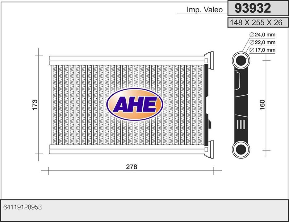 AHE 93932 Радіатор опалювача салону 93932: Приваблива ціна - Купити в Україні на EXIST.UA!