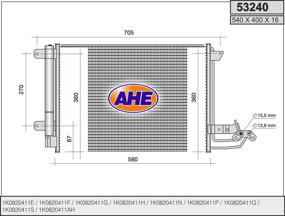 AHE 53240 Радіатор кондиціонера (Конденсатор) 53240: Купити в Україні - Добра ціна на EXIST.UA!