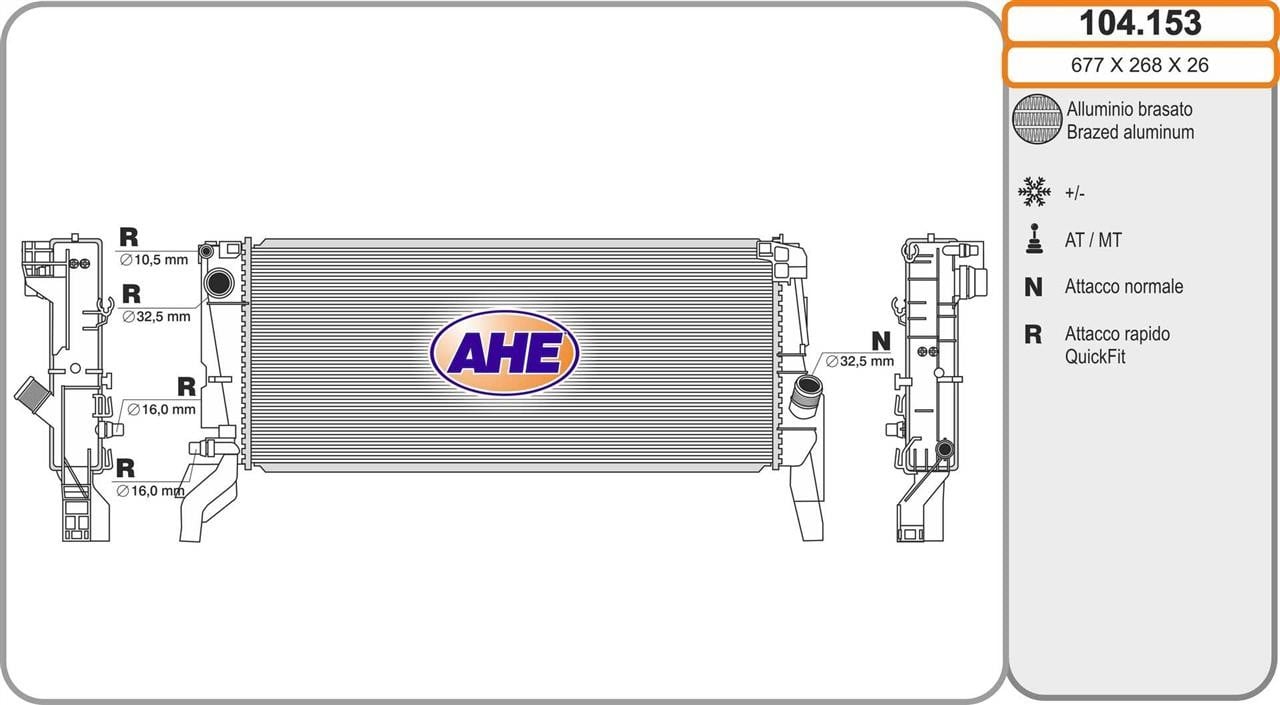 AHE 104.153 Радіатор охолодження двигуна 104153: Купити в Україні - Добра ціна на EXIST.UA!