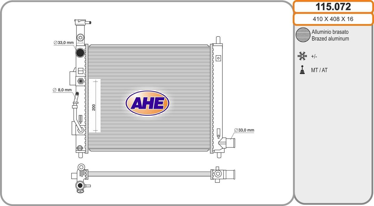 AHE 115.072 Радіатор охолодження двигуна 115072: Купити в Україні - Добра ціна на EXIST.UA!
