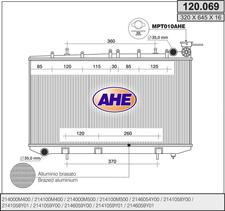 AHE 120.069 Радіатор охолодження двигуна 120069: Купити в Україні - Добра ціна на EXIST.UA!