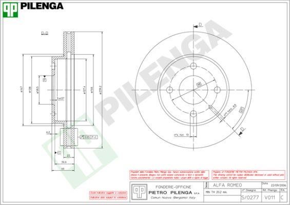 Pilenga V011 Диск гальмівний передній вентильований V011: Купити в Україні - Добра ціна на EXIST.UA!