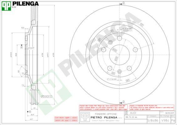 Pilenga V984 Диск гальмівний задній вентильований V984: Купити в Україні - Добра ціна на EXIST.UA!