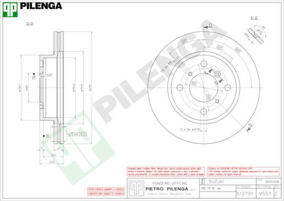 Pilenga V553 Диск гальмівний передній вентильований V553: Купити в Україні - Добра ціна на EXIST.UA!