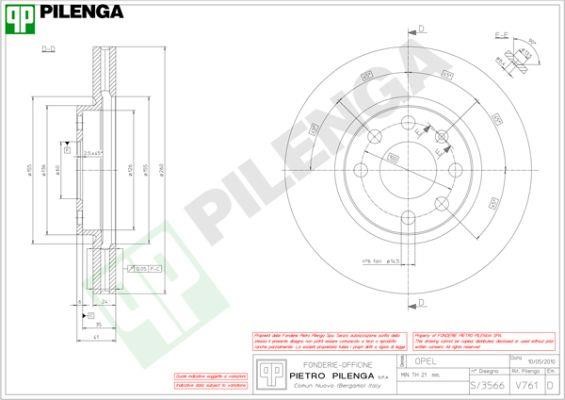 Pilenga V761 Диск гальмівний передній вентильований V761: Купити в Україні - Добра ціна на EXIST.UA!