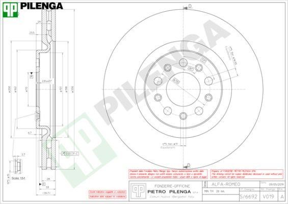 Pilenga V019 Диск гальмівний передній вентильований V019: Приваблива ціна - Купити в Україні на EXIST.UA!