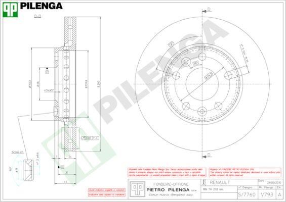 Pilenga V793 Диск гальмівний передній вентильований V793: Купити в Україні - Добра ціна на EXIST.UA!