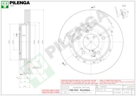 Pilenga V312 Диск гальмівний передній вентильований V312: Купити в Україні - Добра ціна на EXIST.UA!