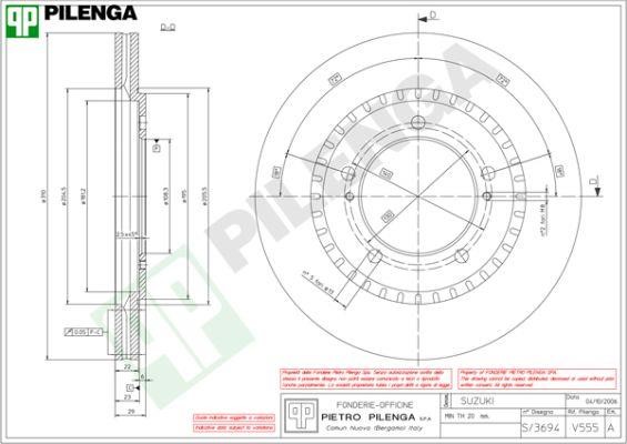 Pilenga V555 Диск гальмівний передній вентильований V555: Купити в Україні - Добра ціна на EXIST.UA!