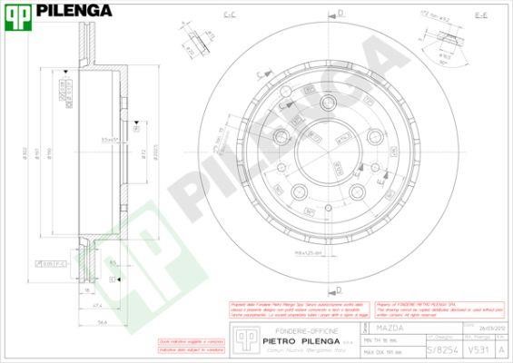 Pilenga V531 Диск гальмівний задній вентильований V531: Купити в Україні - Добра ціна на EXIST.UA!
