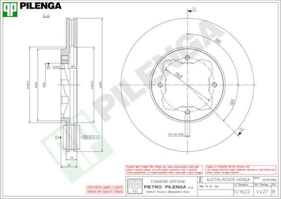 Pilenga V427 Диск гальмівний передній вентильований V427: Приваблива ціна - Купити в Україні на EXIST.UA!