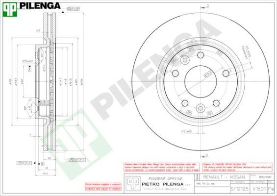 Pilenga V1601 Диск гальмівний передній вентильований V1601: Купити в Україні - Добра ціна на EXIST.UA!