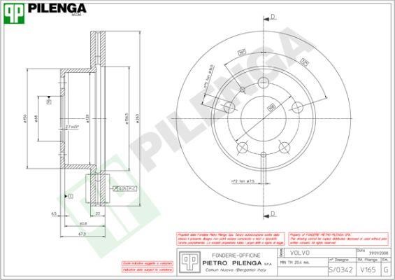Pilenga V165 Диск гальмівний передній вентильований V165: Приваблива ціна - Купити в Україні на EXIST.UA!