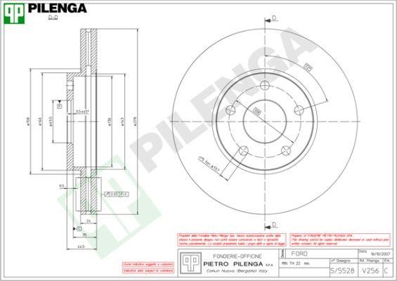 Pilenga V256 Диск гальмівний передній вентильований V256: Купити в Україні - Добра ціна на EXIST.UA!