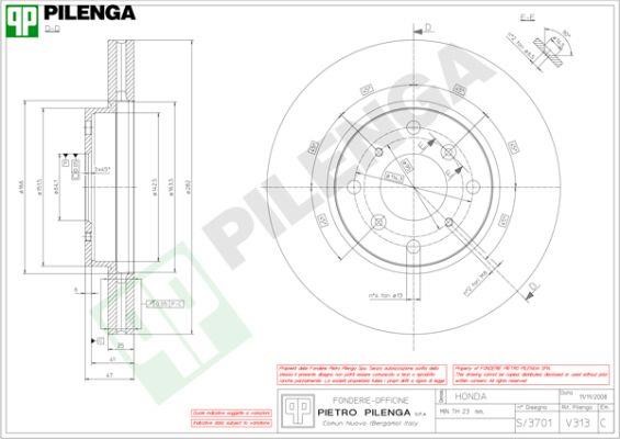 Pilenga V313 Диск гальмівний передній вентильований V313: Купити в Україні - Добра ціна на EXIST.UA!