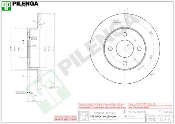 Pilenga 5019 Диск гальмівний передній невентильований 5019: Купити в Україні - Добра ціна на EXIST.UA!
