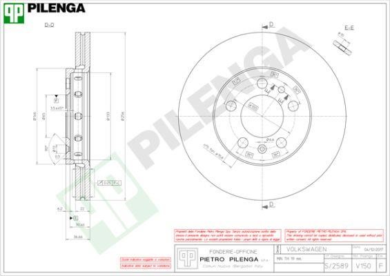 Pilenga V150 Диск гальмівний передній вентильований V150: Купити в Україні - Добра ціна на EXIST.UA!