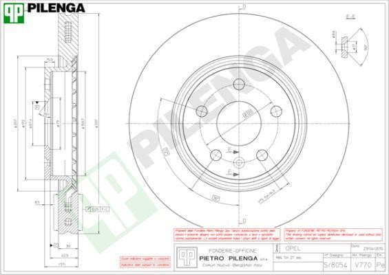 Pilenga V770 Диск гальмівний передній вентильований V770: Купити в Україні - Добра ціна на EXIST.UA!