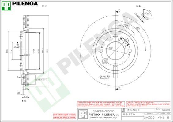 Pilenga V148 Диск гальмівний передній вентильований V148: Купити в Україні - Добра ціна на EXIST.UA!