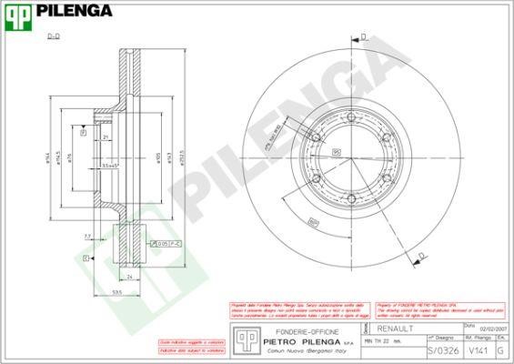 Pilenga V141 Диск гальмівний передній вентильований V141: Приваблива ціна - Купити в Україні на EXIST.UA!