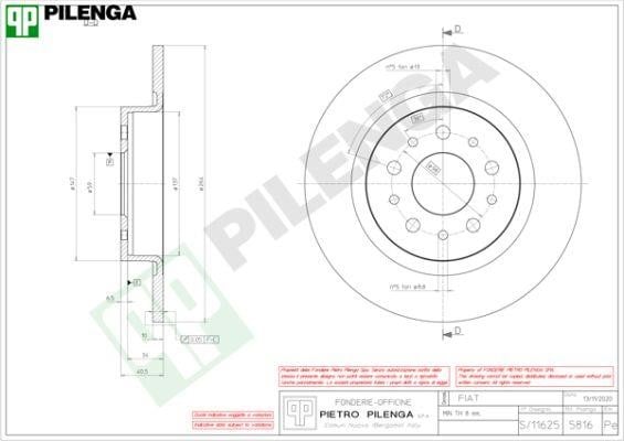 Pilenga 5816 Диск гальмівний задній невентильований 5816: Купити в Україні - Добра ціна на EXIST.UA!