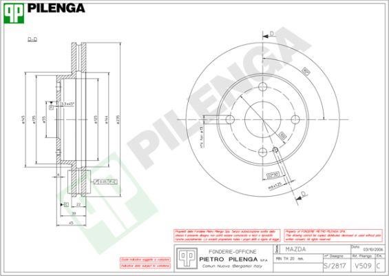 Pilenga V509 Диск гальмівний передній вентильований V509: Купити в Україні - Добра ціна на EXIST.UA!