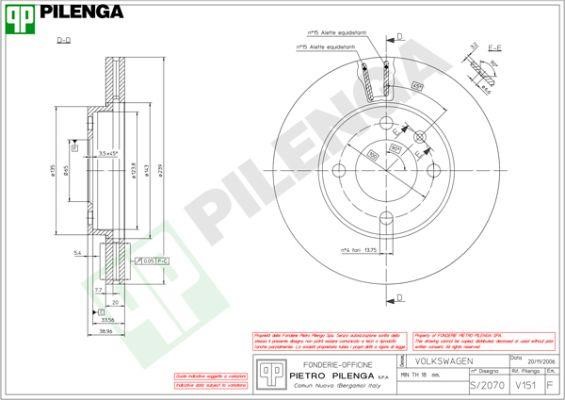Pilenga V151 Диск гальмівний передній вентильований V151: Купити в Україні - Добра ціна на EXIST.UA!
