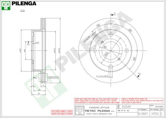 Pilenga V552 Диск гальмівний передній вентильований V552: Купити в Україні - Добра ціна на EXIST.UA!