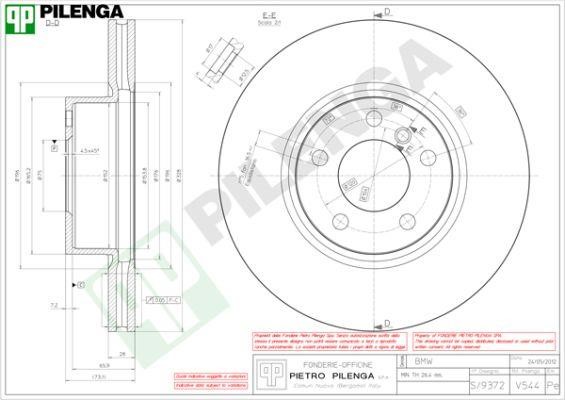 Pilenga V544 Диск гальмівний передній вентильований V544: Купити в Україні - Добра ціна на EXIST.UA!