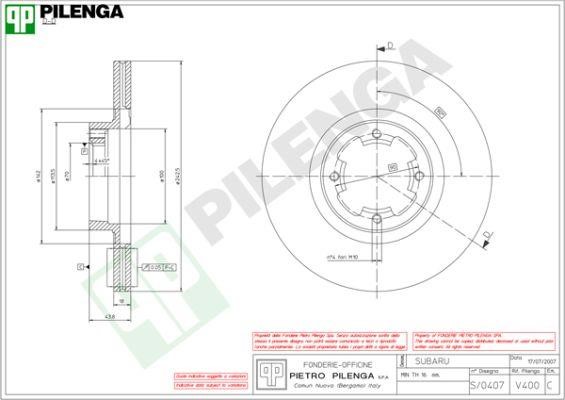 Pilenga V400 Диск гальмівний передній вентильований V400: Купити в Україні - Добра ціна на EXIST.UA!