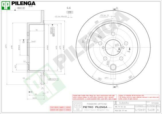 Pilenga 5408 Диск гальмівний задній невентильований 5408: Купити в Україні - Добра ціна на EXIST.UA!
