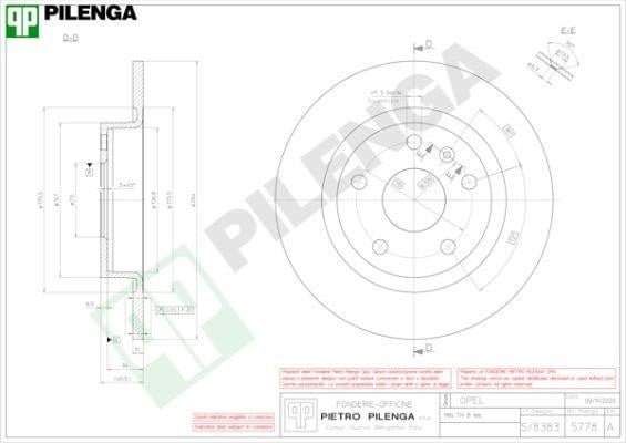 Pilenga 5778 Диск гальмівний задній невентильований 5778: Купити в Україні - Добра ціна на EXIST.UA!
