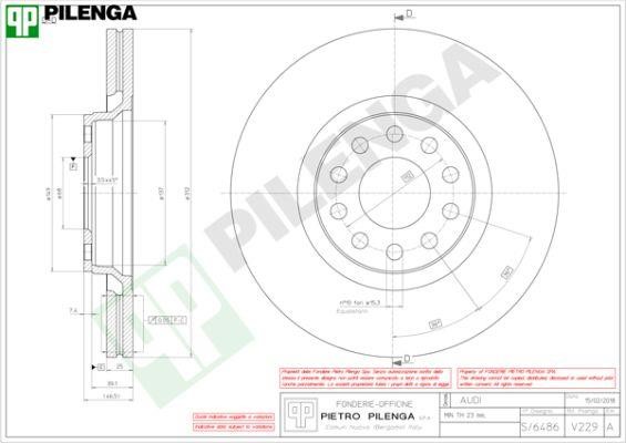 Pilenga V229 Диск гальмівний передній вентильований V229: Купити в Україні - Добра ціна на EXIST.UA!