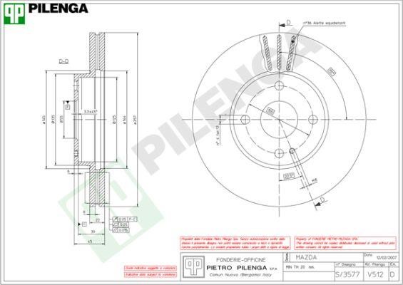 Pilenga V512 Диск гальмівний передній вентильований V512: Купити в Україні - Добра ціна на EXIST.UA!