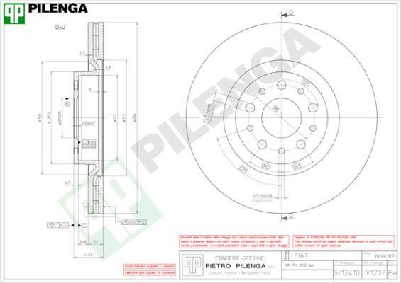 Pilenga V1207 Диск гальмівний передній вентильований V1207: Купити в Україні - Добра ціна на EXIST.UA!