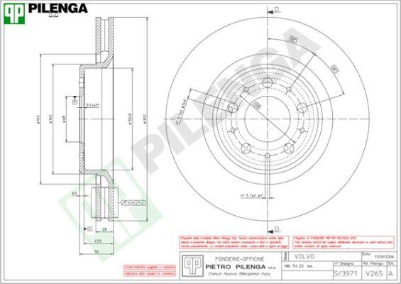 Pilenga V265 Диск гальмівний передній вентильований V265: Купити в Україні - Добра ціна на EXIST.UA!