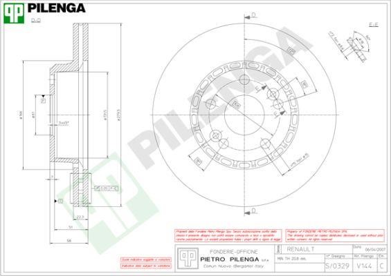 Pilenga V144 Диск гальмівний передній вентильований V144: Купити в Україні - Добра ціна на EXIST.UA!